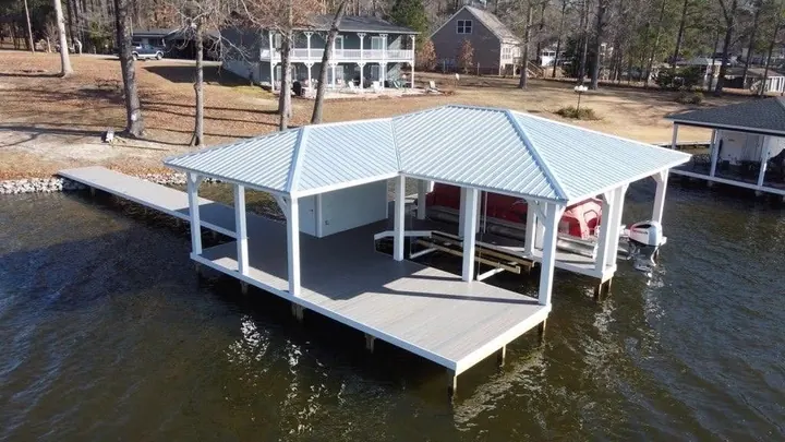 Finished Twin Lakes boathouse, Pea Hill Creek